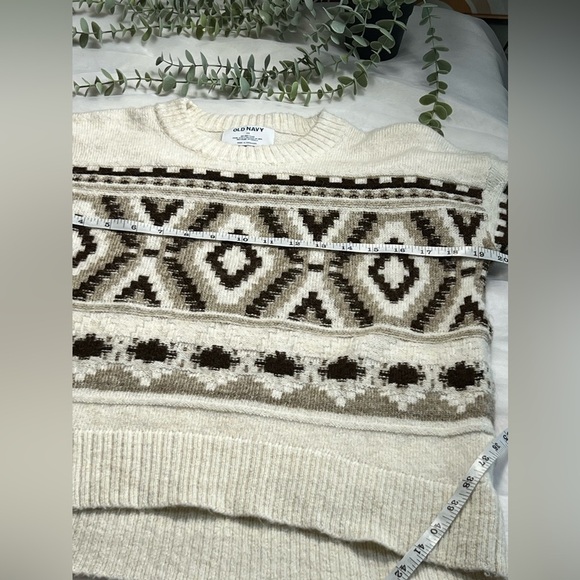 Old Navy Women Sweatshirt Ivory Cream Aztec Fair Isle Knit Pullover Extra Small - Picture 7 of 9
